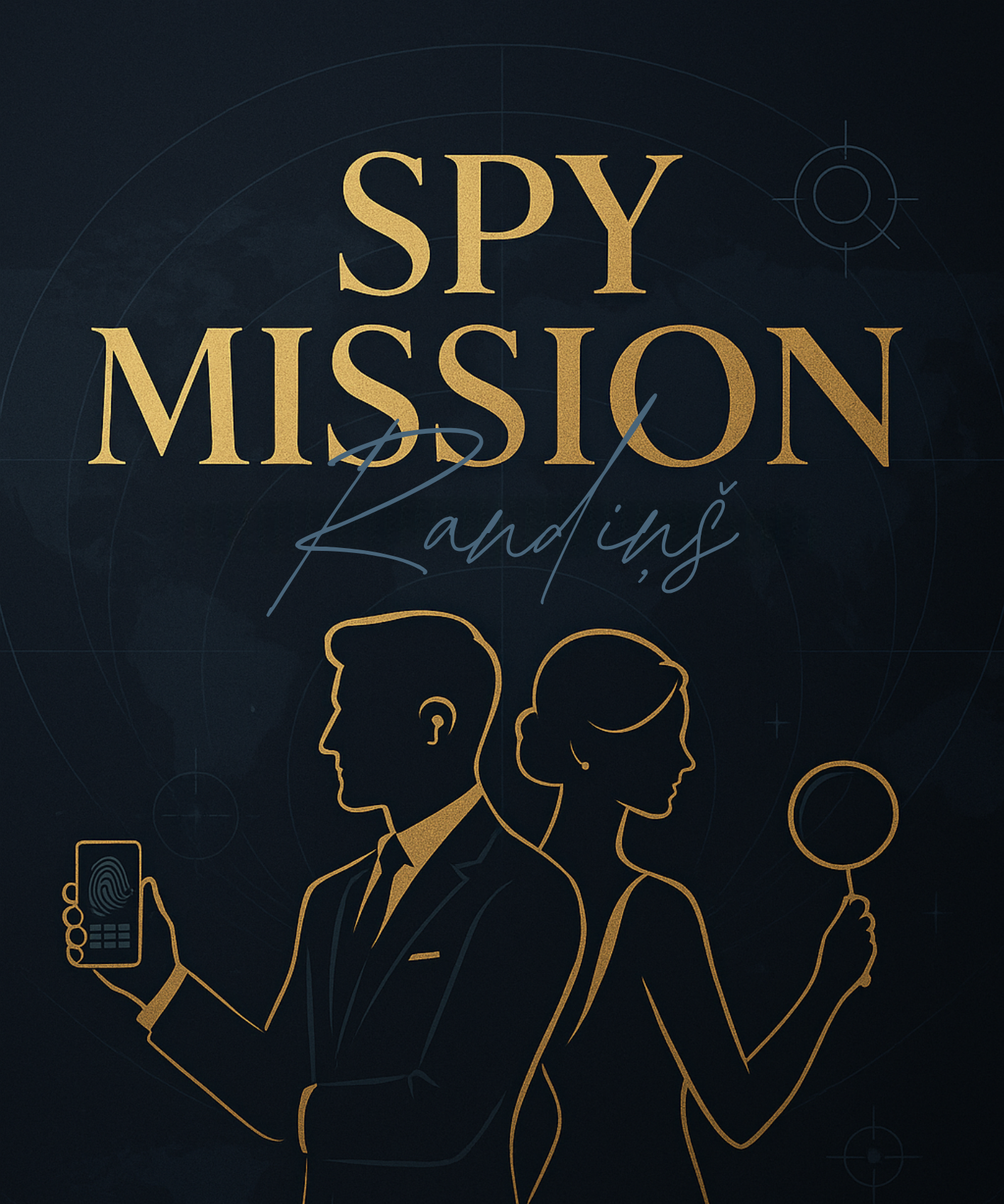 Cover of 'Spy Mission' with silhouettes of a man and woman holding a phone and mirror on a dark background.